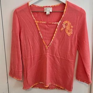 ⭐️3/$15⭐️ Christopher & Banks Embroidered Quarter Sleeve